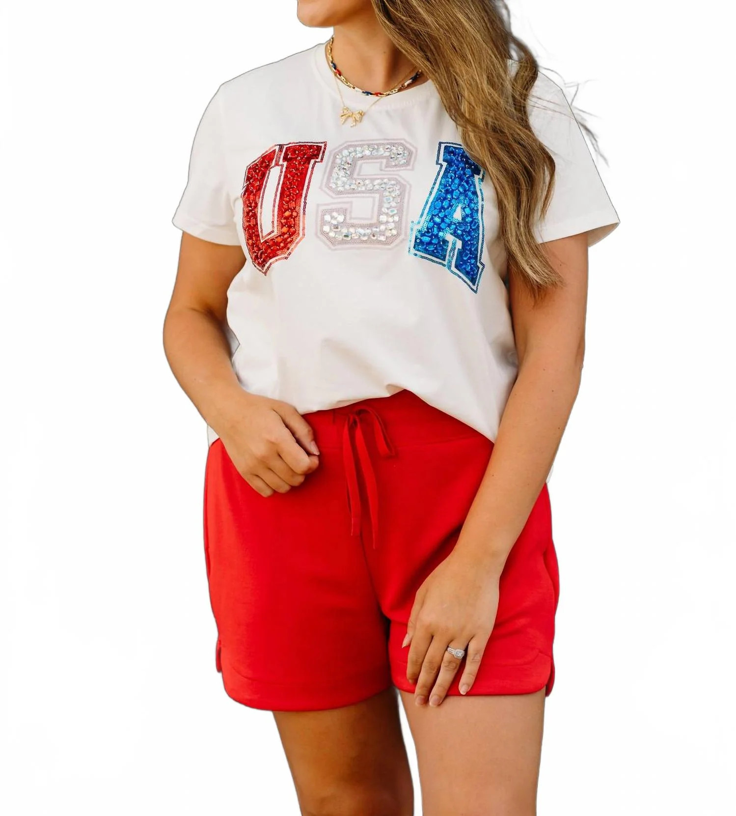 Beaded 'usa' Tee In White | Shop Simon