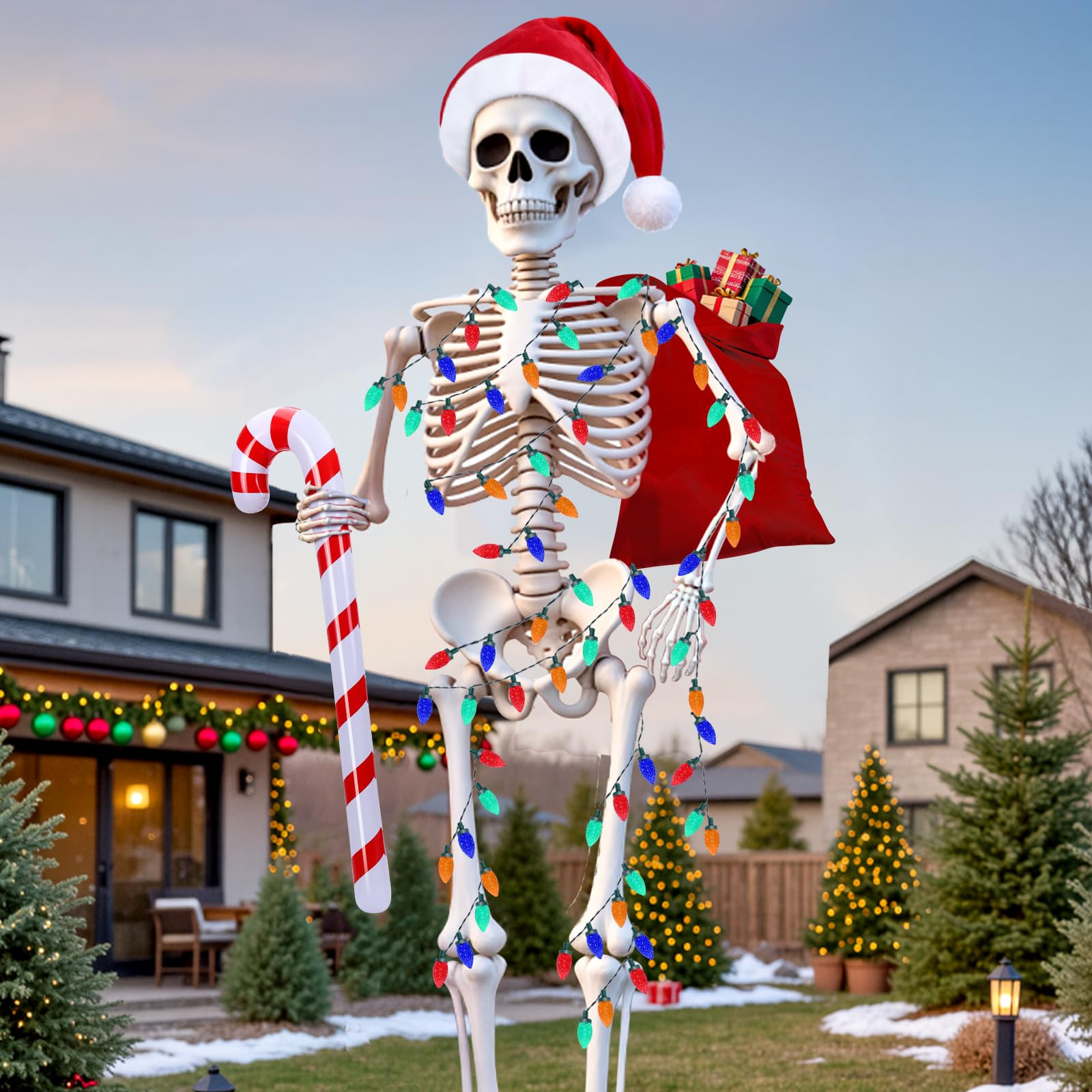 12 Foot Skeleton Christmas Outfit,Giant 12FT Skeleton Clothes Accessories Including Giant Santa H... | Amazon (US)