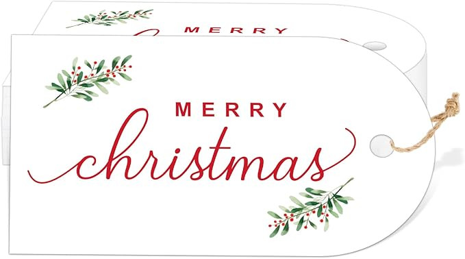 jijAcraft Christmas Tags with String - 50Pcs Merry Christmas Tags, White Holiday Gift Name Labels... | Amazon (US)