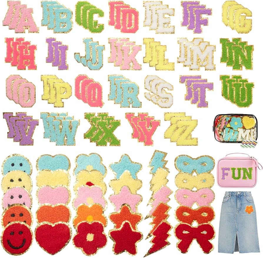 Chenille Letter Patches Stick on 108 Pcs Self Adhesive Letter Patches Iron on for DIY Clothes Bac... | Amazon (US)