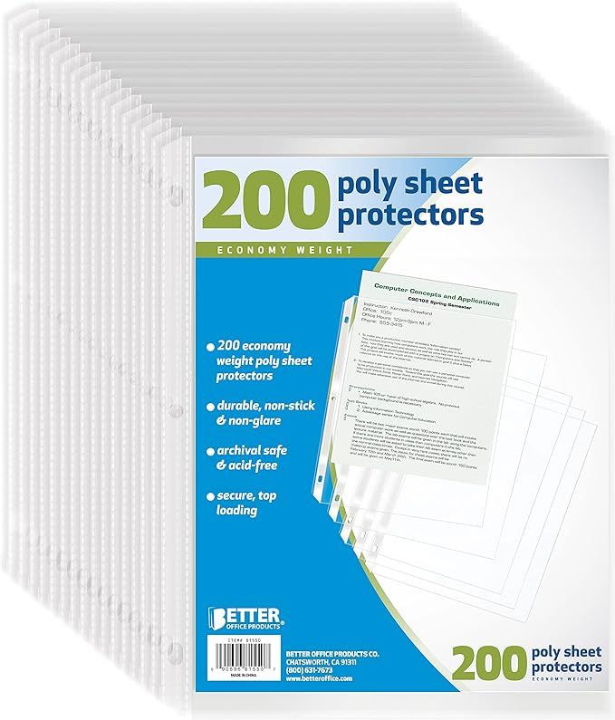 Better Office Products Sheet Protectors, 200 Piece | Amazon (US)