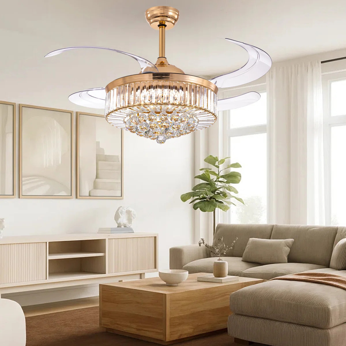 Houstyn Dimmable Crystal Ceiling Fan with LED Lights and Remote Control | Wayfair North America