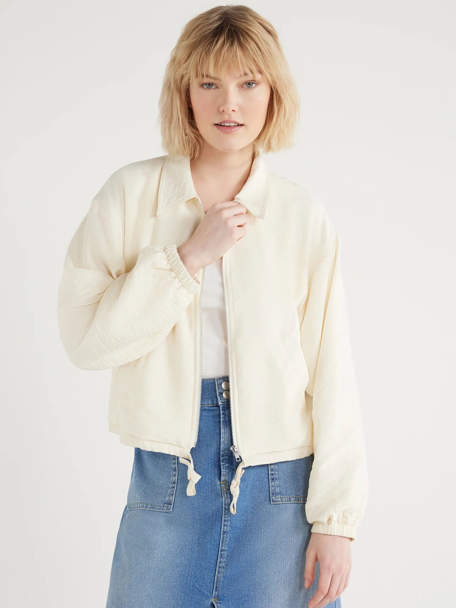 Scoop Women's Full Zip Texture Jacket, Sizes XS-XXL - Walmart.com | Walmart (US)