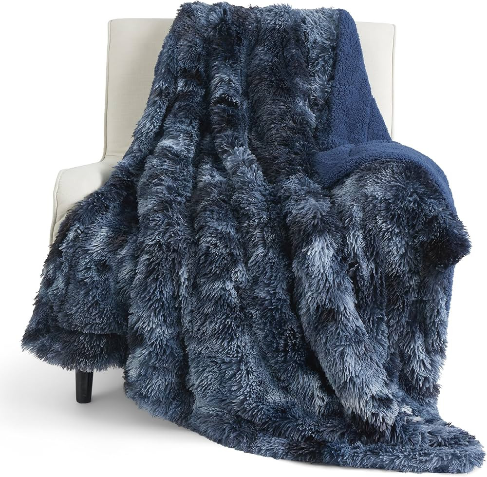 Bedsure Soft Tie Dye Navy Throw Blanket for Couch, Fluffy Fuzzy Blankets & Throws for Bed, Sofa, ... | Amazon (US)