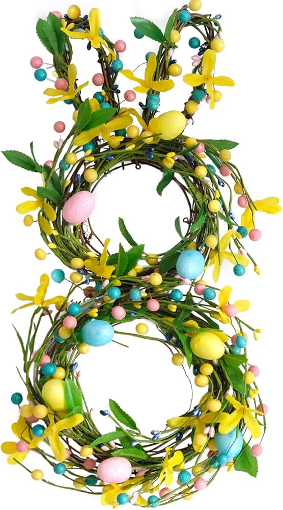 Bibelot 18 Inch Easter Wreath Easter Bunny Colorful Eggs Wreath for Front Door, Spring Eggs and B... | Amazon (US)