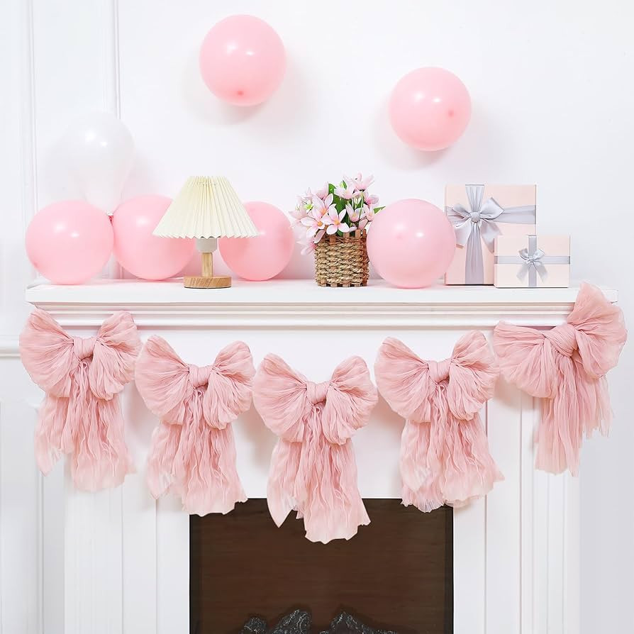 Pink Bow Garland Banner for Coquette Birthday Pink Bow Party Hanging Swirls Decorations for Baby ... | Amazon (US)