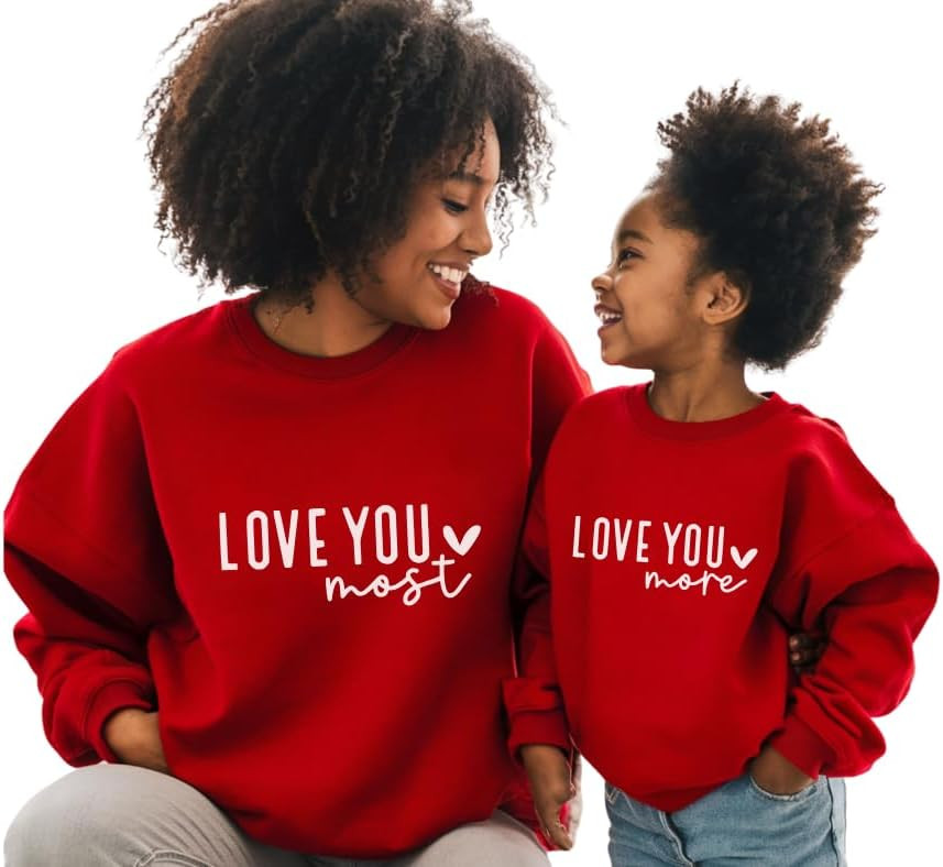 Love You More And Most Mommy And Me Valentines Outfits, Cute Mommy and Me Sweatshirts For Valenti... | Amazon (US)