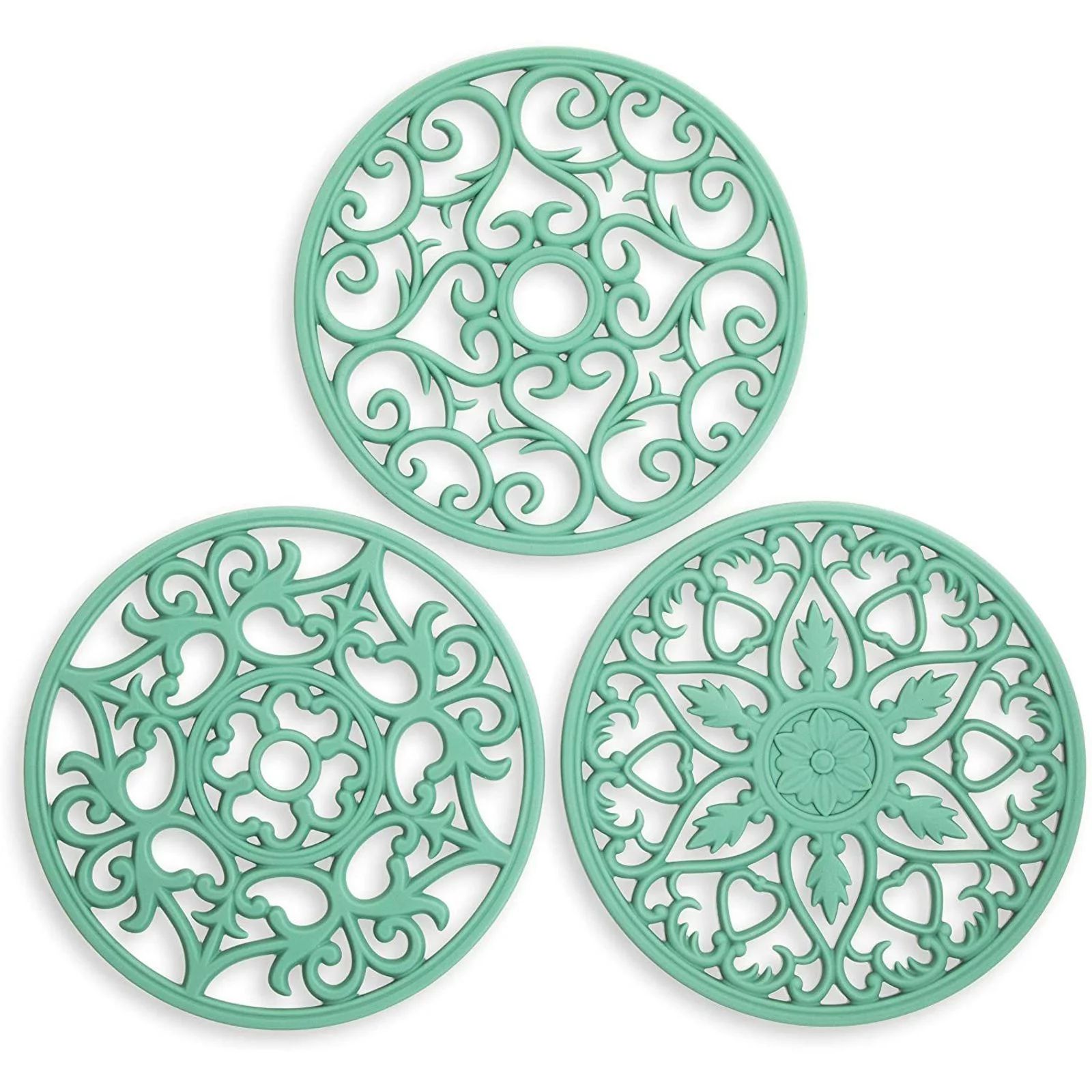 3-Pack 7.9" Silicone Carved Trivets Mats, Round Dish Coasters Pot Holders, Mint Green - Walmart.c... | Walmart (US)