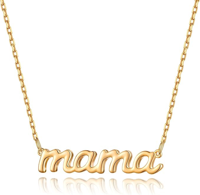 Tesmony Gifts for Mom from Daughter Mama Necklace 18K Gold Plated Dainty Tiny Small Cute Simple M... | Amazon (US)