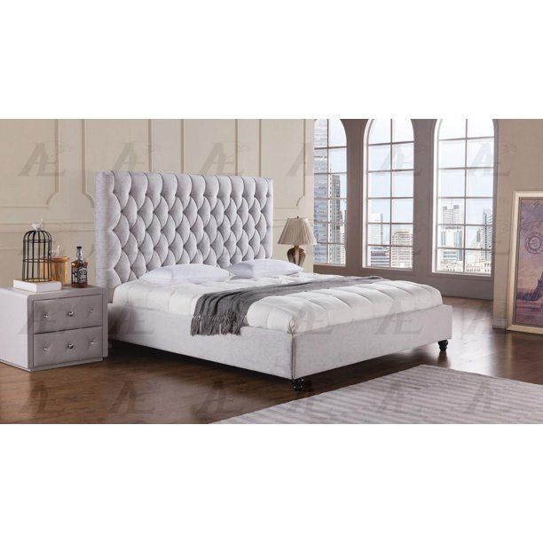 Light Gray California King Size Bed Fabric Tufted Headboard American Eagle D060 | Walmart (US)