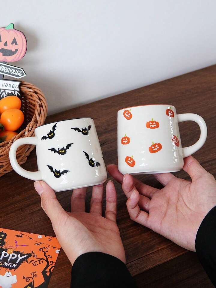 1 Stück 7oz/14.8oz Halloween Keramiktasse, Kaffeetasse mit Kreismuster, elegantes Kürbis- und F... | SHEIN