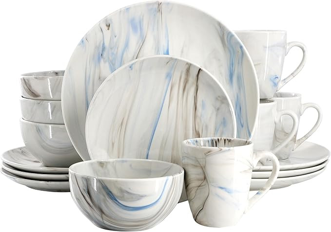 Elama Fine Marble 16 Piece Porcelain Dinnerware Set, Tableware Set, Everyday Dining, Service for ... | Amazon (US)