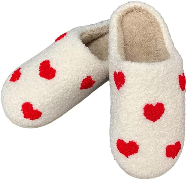 QQGB Women's Men's Cute Fuzzy Heart Slippers Memory Foam Fluffy Couple Slippers Cozy House Slippe... | Amazon (US)