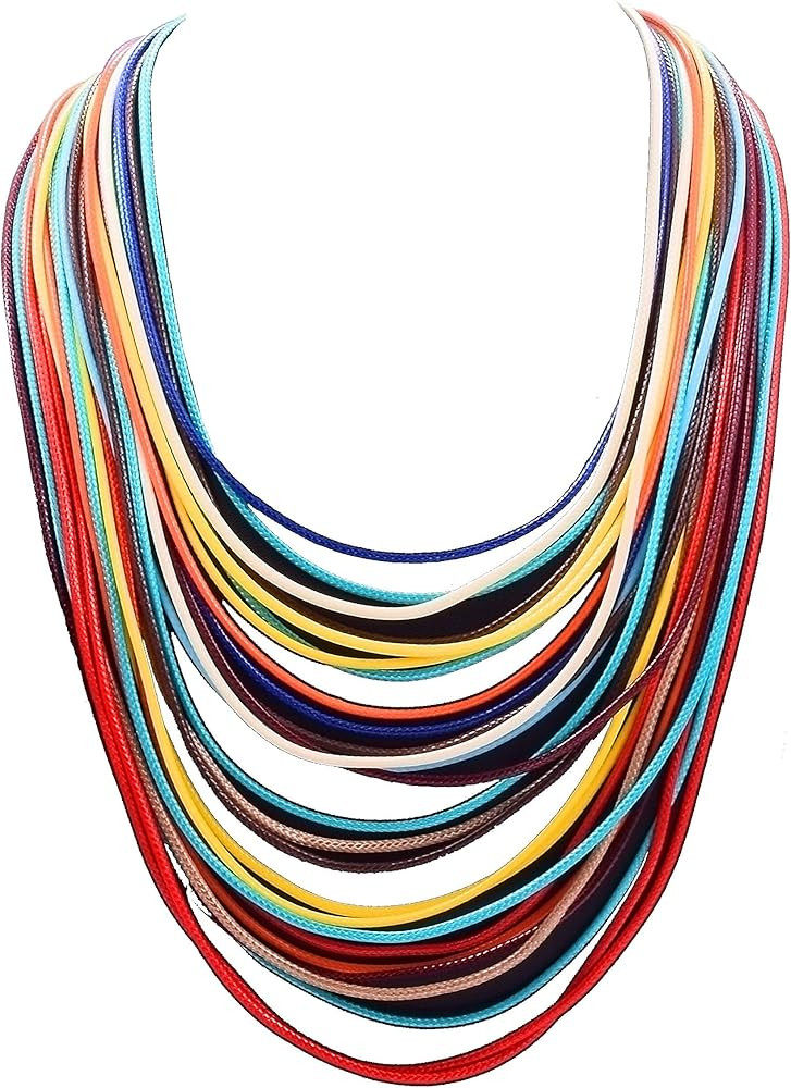 Women Multi Layer Chunky Bib Necklace Magnetic Clasp Wax Line Choker Statement Jewelry | Amazon (US)