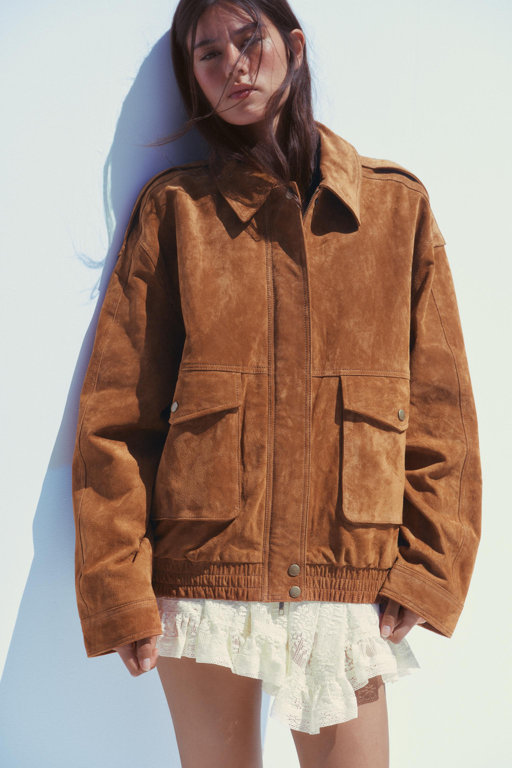 100% SUEDE LEATHER BOMBER JACKET WITH POCKETS | Zara UK