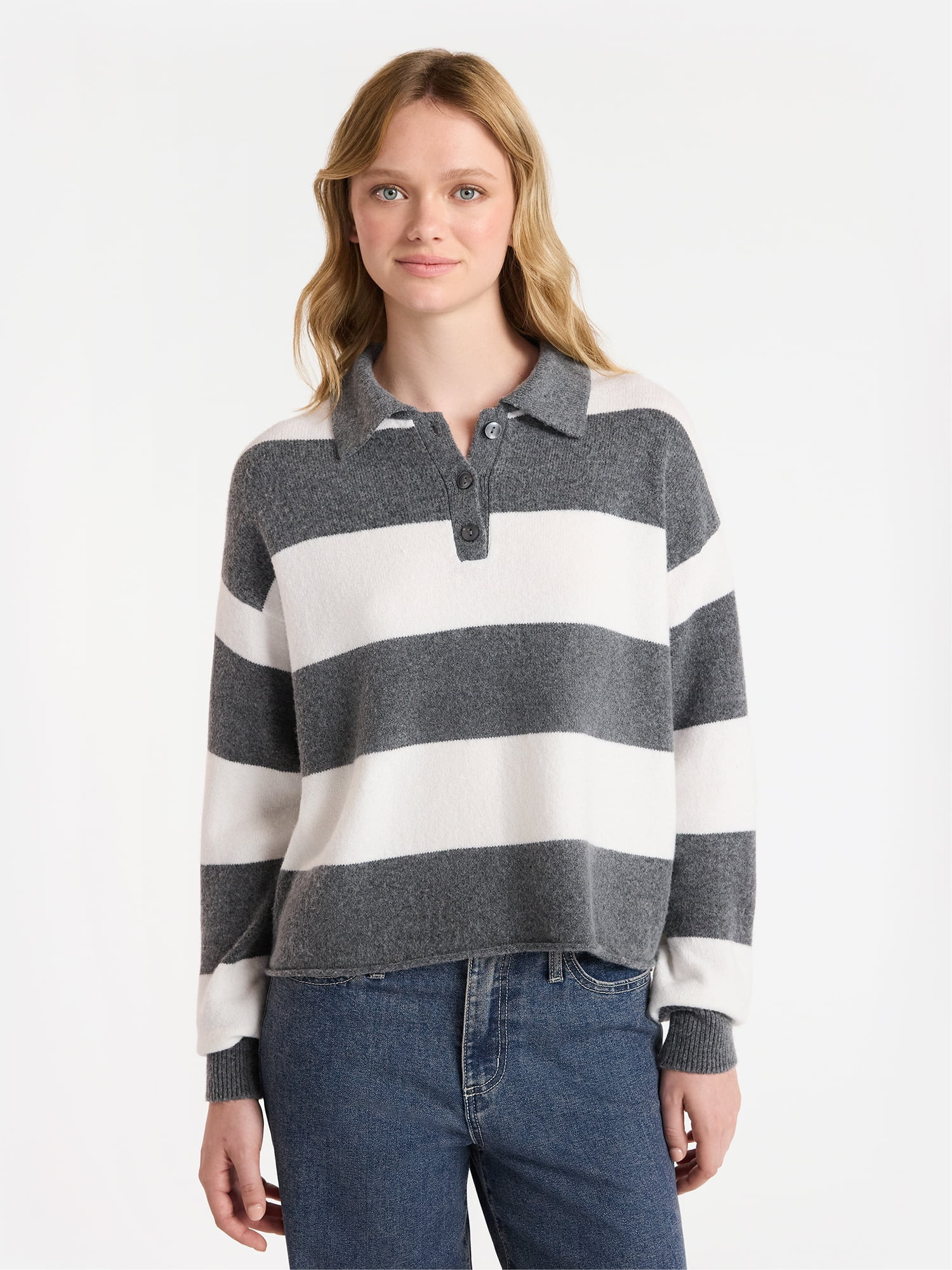 No Boundaries Button-Up Pullover Sweater with Long Sleeves, Midweight, Women's | Walmart (US)
