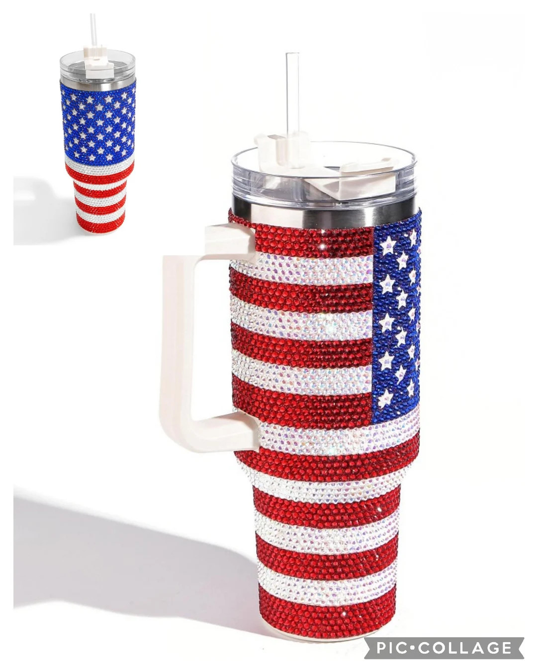 40 oz Rhinestone Patriotic Stainless Steel Tumbler with Handle, 40 oz Tumbler, American Flag Tumb... | Etsy (US)