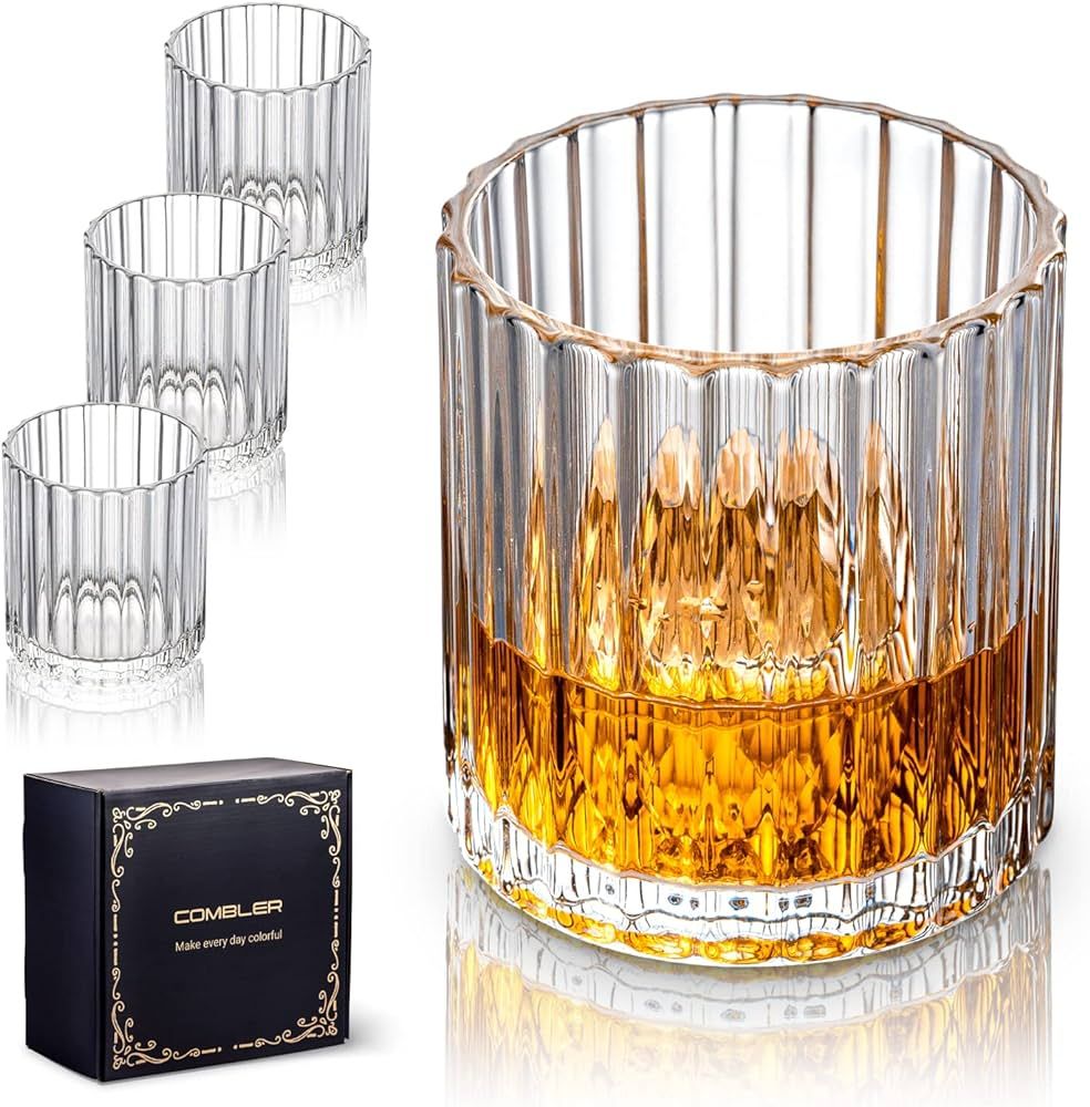 Combler Whiskey Glasses, Drinking Glasses 10oz, Bourbon Glass Set of 4, Cocktail Glasses, Rocks Glas | Amazon (US)