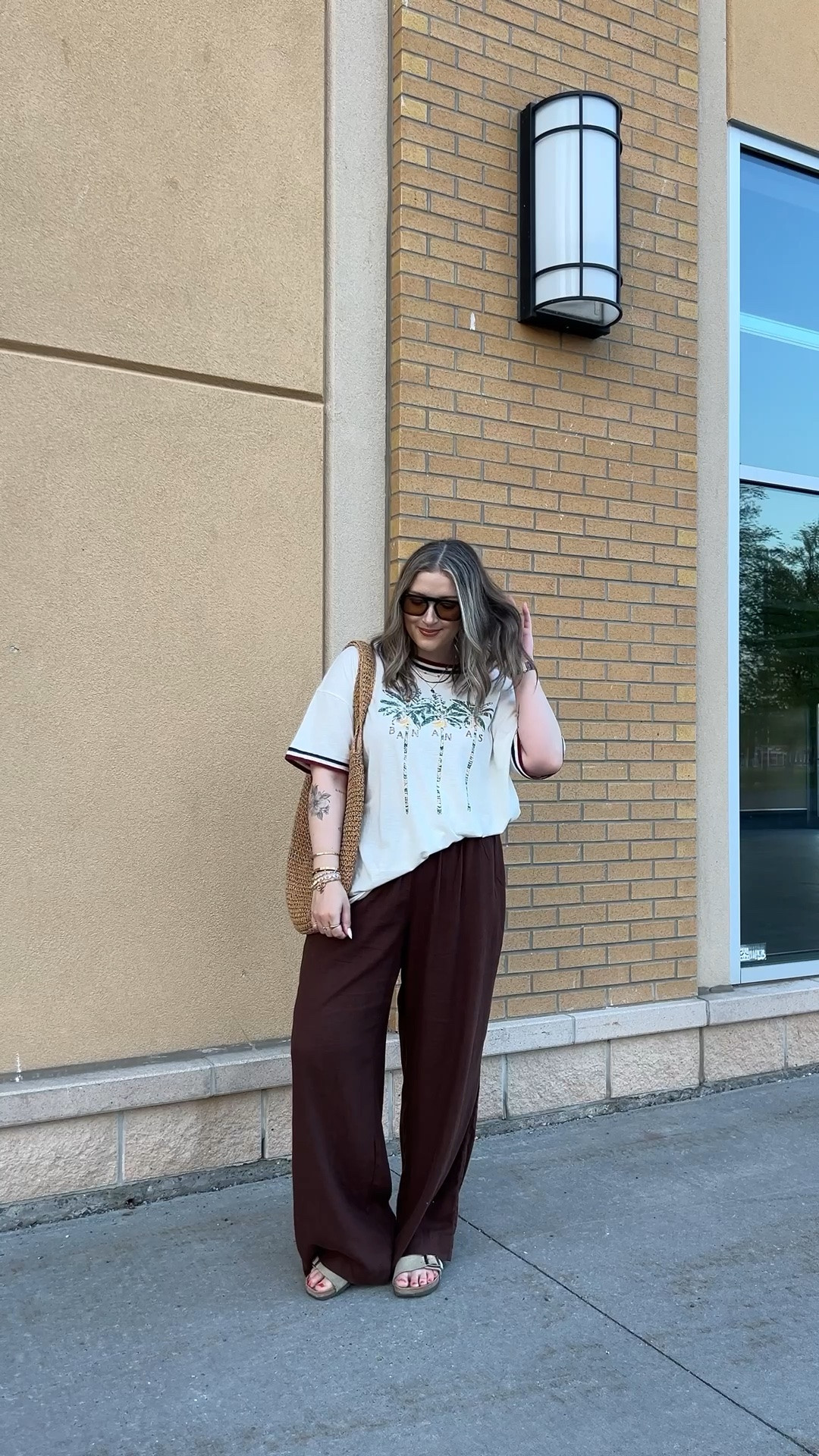 Comfy casual summer outfit! Wearing my usual size L in the graphic tee and L tall in the linen pants (Canadian pants link under “similar products”). Sunnies and straw bag are Amazon finds! Birkenstocks fit TTS

#LTKsummer #LTKsale #LTKmidsize