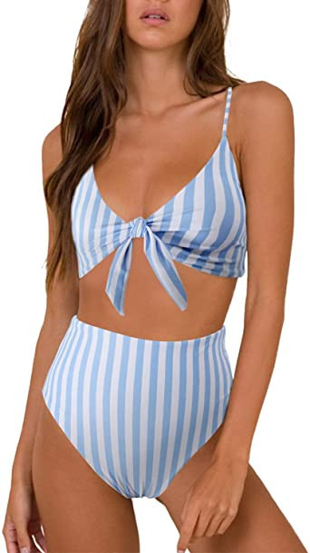 Blooming Jelly Womens High Waisted Bikini Set Tie Knot High Rise Two Piece Swimsuits Bathing Suit... | Amazon (US)