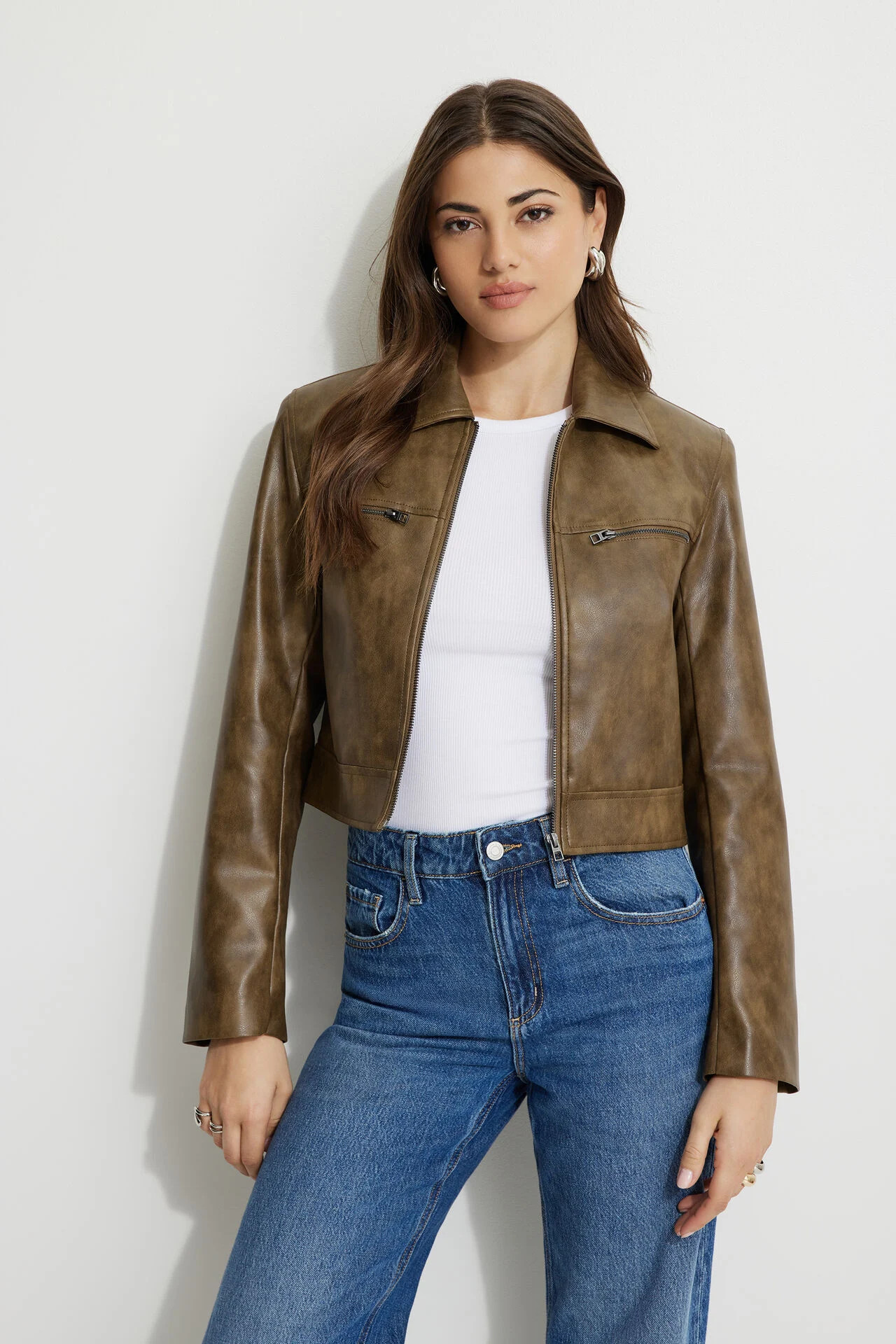 Washed Faux Leather Moto Jacket | Dynamite Clothing