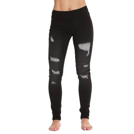 Just Love Denim Wash Ripped Jeggings for Women (Black Ripped Denim Medium) | Walmart (US)