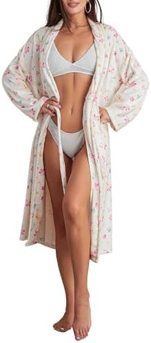 Women Fleece Floral Fruit Print Bathrobe Soft Flannel Lounge Robe Cute Fall Robe Lightweight Warm... | Amazon (US)