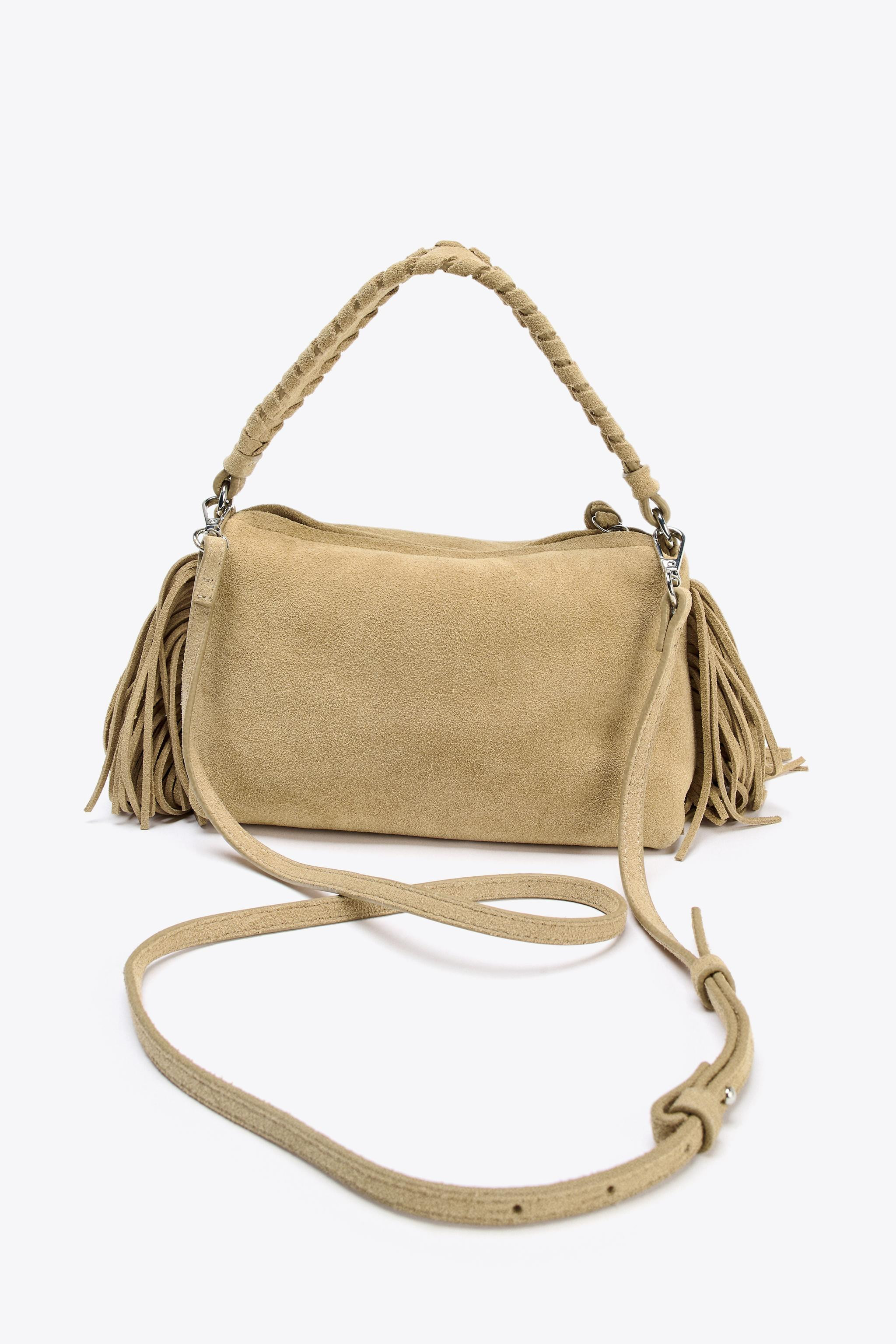 SPLIT LEATHER MINI FRINGED CROSSBODY BAG | Zara US