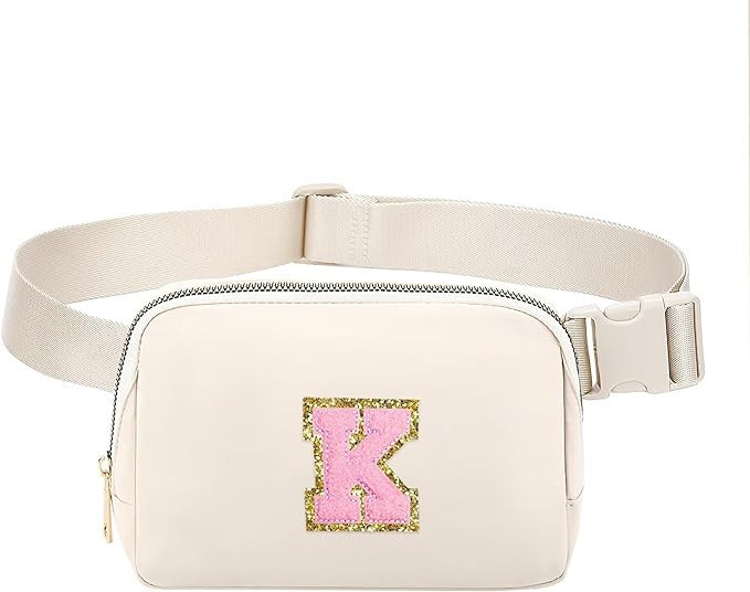 Belt Bag Fany Pack Crossbody Waist Bag with Initial Letter Patch for Women Teen Girl Gift,Bum Pu... | Amazon (US)