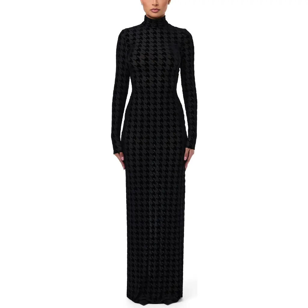 Naked Wardrobe Burnout Long Sleeve Maxi Dress in Black Houndstooth at Nordstrom Rack, Size Medium | Nordstrom Rack