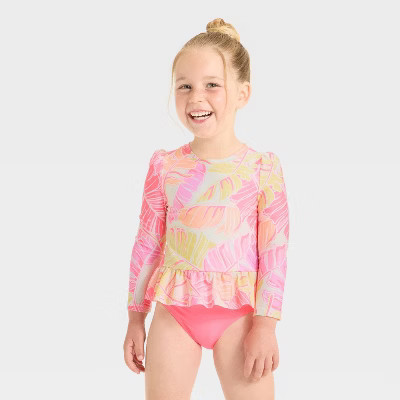 Baby Girls' Long Sleeve Ruffle Rashguard Tankini Swim Set - Cat & Jack™ 18M | Target