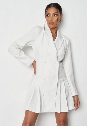 Missguided - Ecru Tailored Pleated Detail Blazer Dress | Missguided (US & CA)