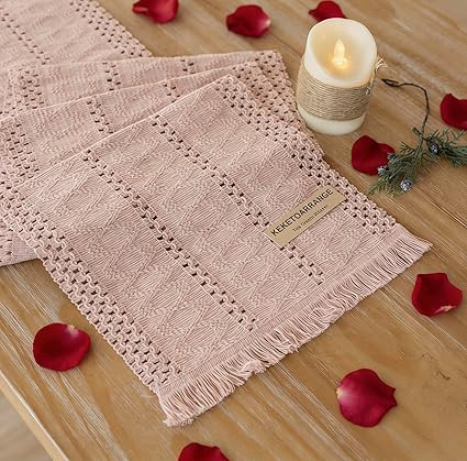 Keketoarrange Boho Pink Table Runner for Valentines Decor 12x72 Inches Farmhouse Macrame Burlap J... | Amazon (US)