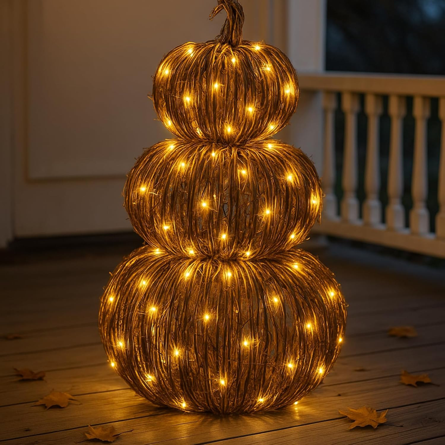 Geelin 20 Inch Lighted Wicker Pumpkin Porch Decor Set, Handwoven Rattan Autumn Vine Fake Pumpkins... | Amazon (US)