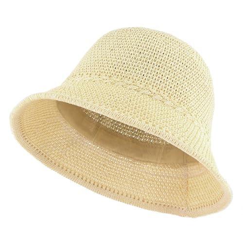 EINSKEY Women's Crochet Bucket Hat - UV Protection Lightweight Packable Faux Straw Sun Hat for Outdoor Beach Travel Hiking Beige | Amazon (US)