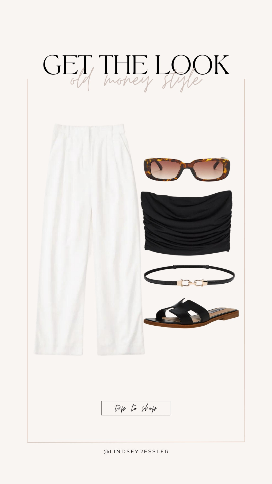 Get the Look: Old Money Style 

White trousers, wide leg tailored trousers, black tube top, Abercrombie trousers, H&M, amazon fashion, tortoise sunglasses, Steve Madden sandals

#LTKstyletip #LTKunder100 #LTKunder50