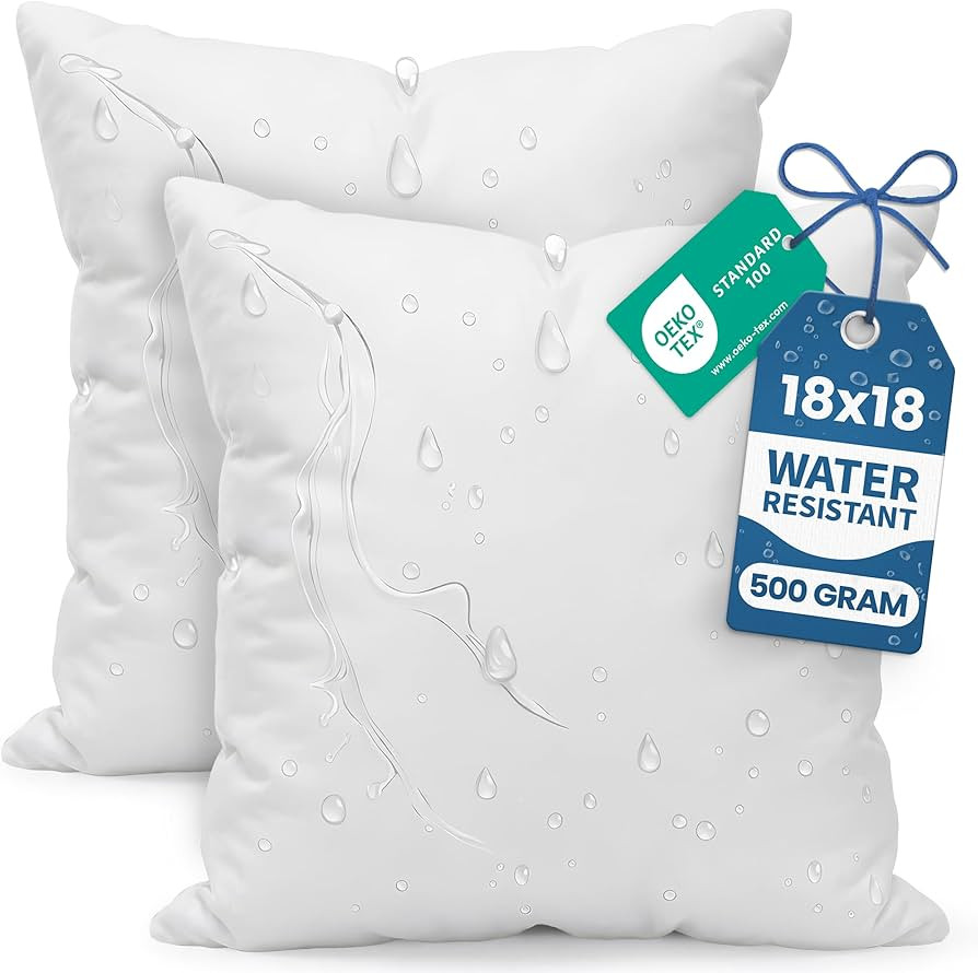 Amazon.com: Utopia Bedding Outdoor Pillow Inserts 18 x 18 Inches (Pack of 2, White), Water Resist... | Amazon (US)