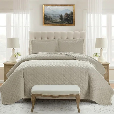 My Texas House Full/Queen Quilt Set, All-Season, 3-Piece, Beige Trellis | Walmart (US)