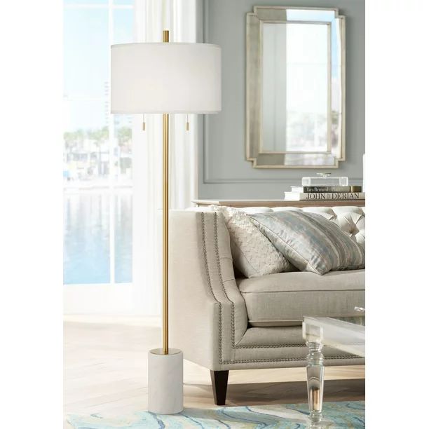 Possini Euro Design Luxe Italian Style Floor Lamp Gold Metal White Linen Drum Shade for Living Ro... | Walmart (US)