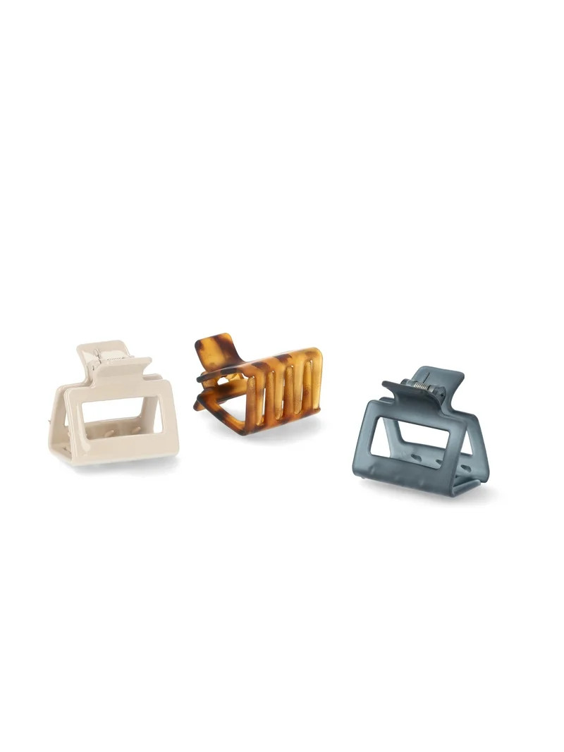 Time and Tru Women's Square Claw Hair Clips, 3-Pack, Brown | Walmart (US)