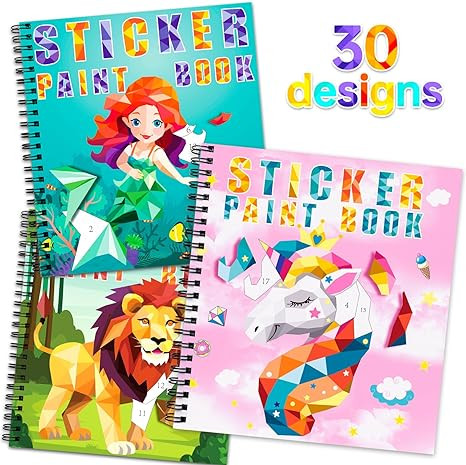 homicozy 3PCS Sticker Paint Books for Kids Ages 4-10,Unicorn Mermaid Animals Designs Paint by Sti... | Amazon (US)