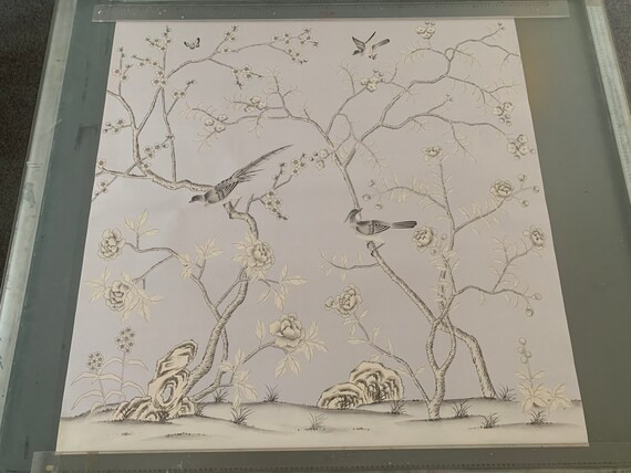 IN STOCK for immediate delivery: Handpainted Artwork on Light Grey Spun Silk single panel of 42" ... | Etsy (US)