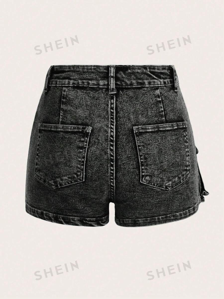 SHEIN ICON Flap Pocket Denim Skort | SHEIN