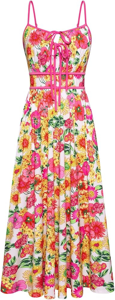 GRACE KARIN Women's 2025 Summer Casual Floral Boho Dress Spaghetti Strap Flowy Beach Maxi Dresses | Amazon (US)