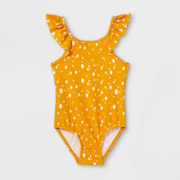 Toddler Girls' Dot Print Ruffle Sleeve One Piece Swimsuit - Cat & Jack™ Yellow | Target