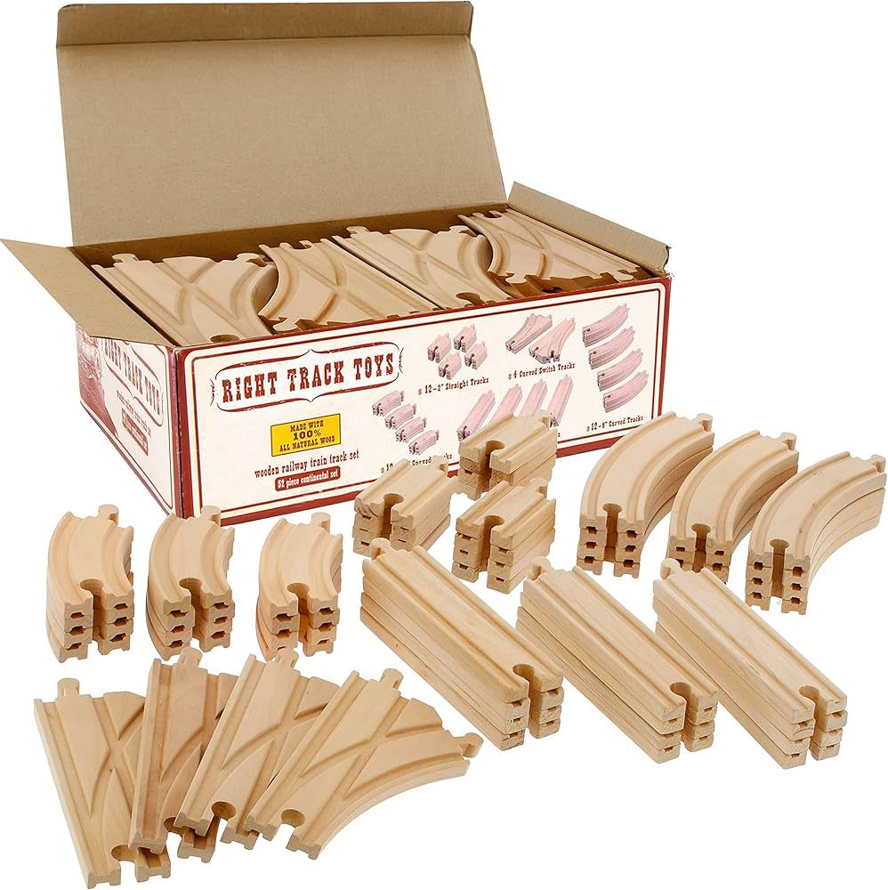 Wooden Train Track 52 Piece Set - 18 Feet Of Track Expansion And 5 Distinct Pieces - 100% Compati... | Amazon (US)