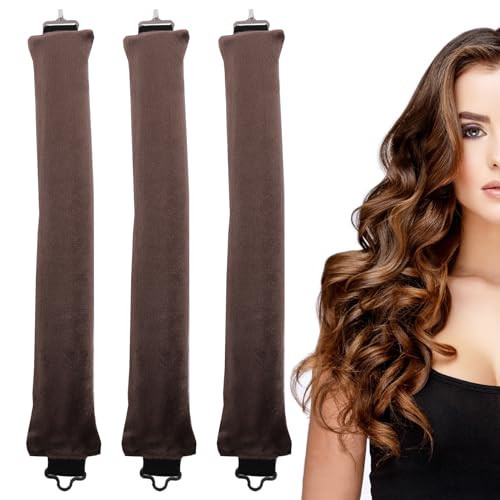 3pcs Heatless Curlers Jumbo Rods for Hair Jumbo Rods for Long Medium Hair Overnight Hair Curlers for Big Waves Soft Velvet Thick Rods with Hook Diy Hair Styling Appliances Brown | Amazon (UK)