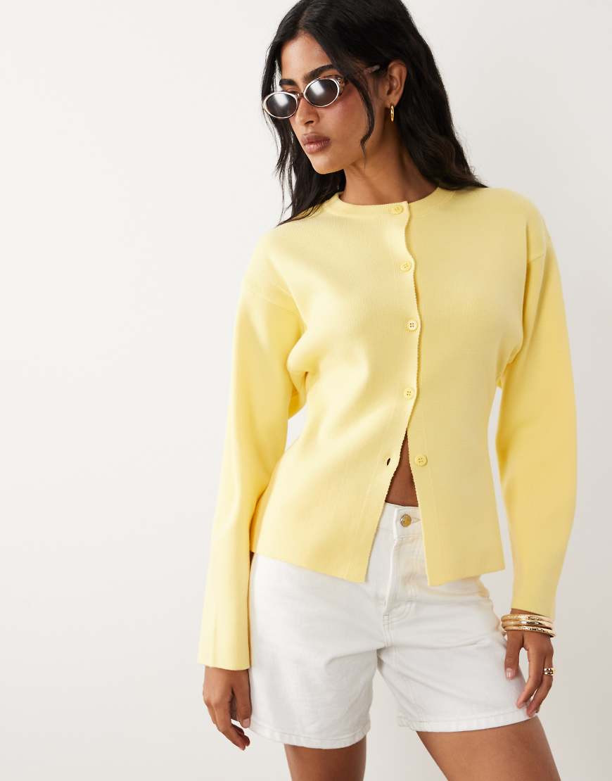 ASOS DESIGN knitted structured crew neck cardigan in lemon-Yellow | ASOS (Global)