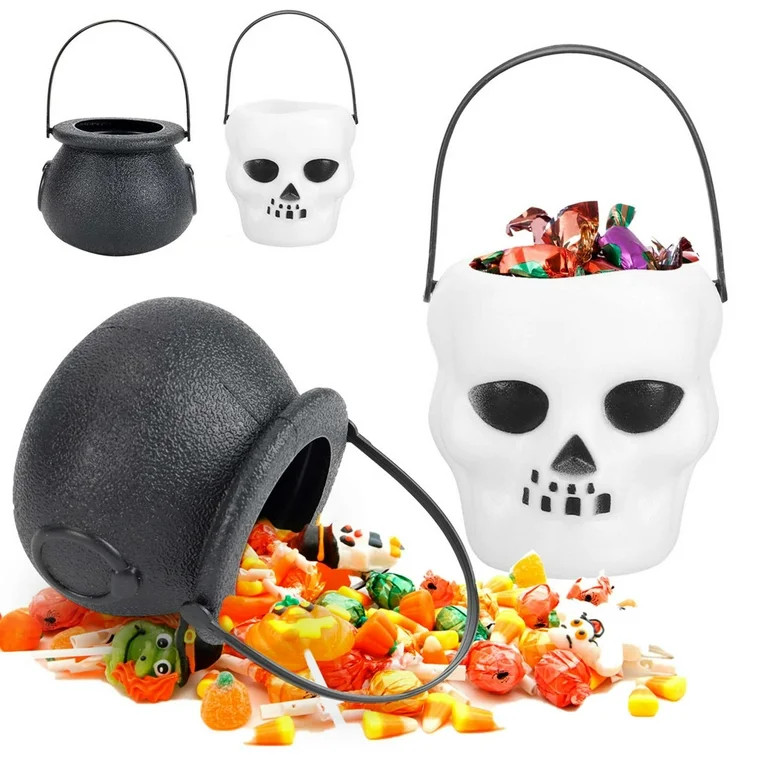 Deago 12 Pcs Halloween Candy Holder Skull Mini Buckets Novelty Plastic Black Cauldron Halloween W... | Walmart (US)