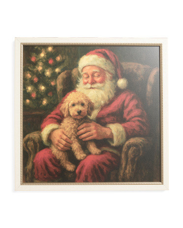 Made In Usa 15x15 Santa With Dog Art | TJ Maxx